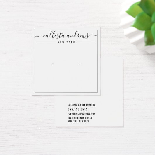 Eenvoudige zwarte, witte, cursieve oorenkaart vierkante visitekaartjes (Bureau)