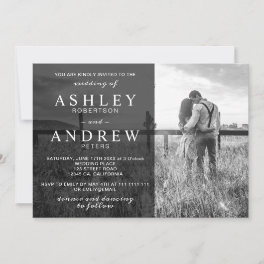 Eenvoudige zwarte witte elegante moderne fotobruil kaart (Voorkant)