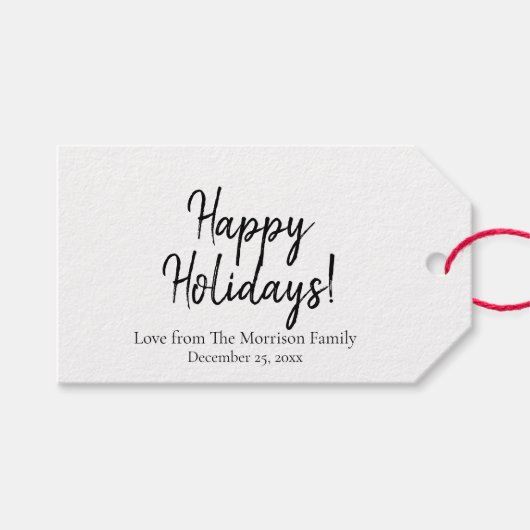 Eenvoudige zwarte witte Feestdagen van het douanem Cadeaulabel (Voorkant (Horizontaal))