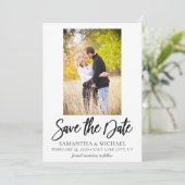 Eenvoudige zwarte & witte foto Save the Date Kaart (Staand voorkant)