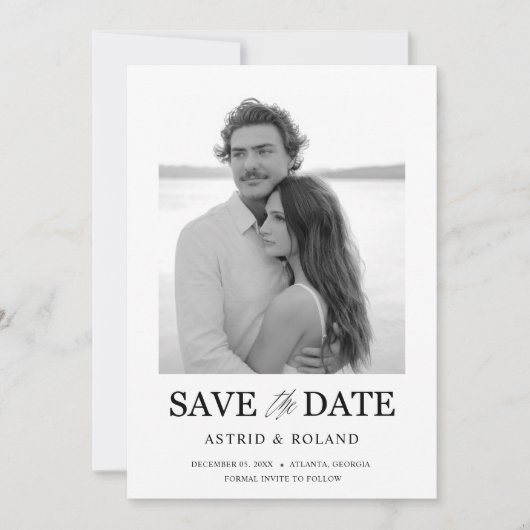 Eenvoudige zwarte & witte foto Sla de datum op Save The Date (Voorkant)