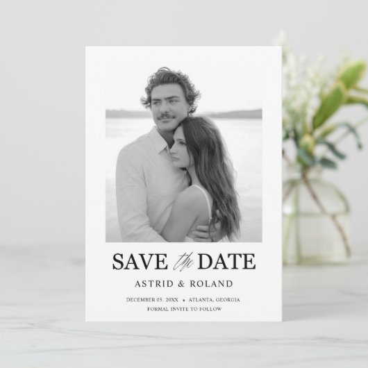 Eenvoudige zwarte & witte foto Sla de datum op Save The Date (Staand voorkant)