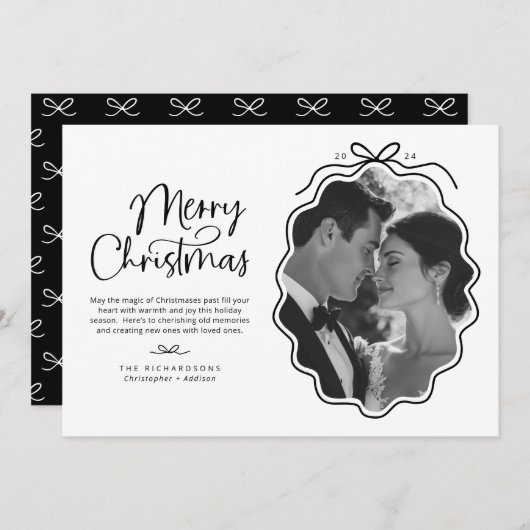 Eenvoudige Zwarte Witte Golvende Retro Foto Feestdagenkaart (Voorkant / Achterkant)