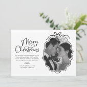 Eenvoudige Zwarte Witte Golvende Retro Foto Feestdagenkaart (Staand voorkant)