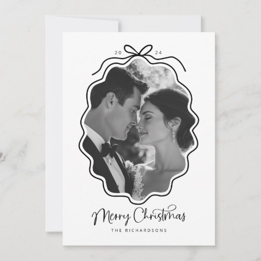 Eenvoudige Zwarte Witte Golvende Retro Foto Feestdagenkaart (Voorkant)
