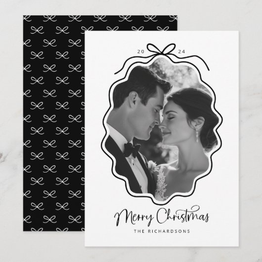 Eenvoudige Zwarte Witte Golvende Retro Foto Feestdagenkaart (Voorkant / Achterkant)