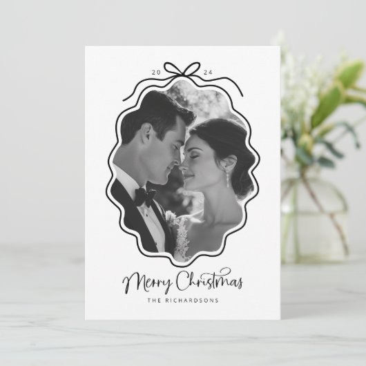 Eenvoudige Zwarte Witte Golvende Retro Foto Feestdagenkaart (Staand voorkant)