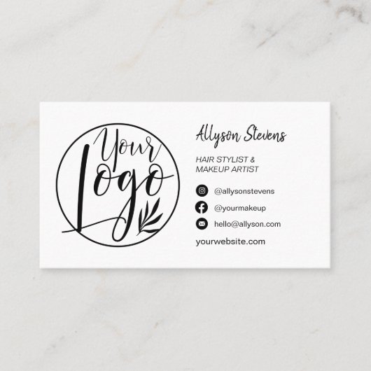 Eenvoudige zwarte witte haarmake-up foto logo qcod visitekaartje (Voorkant)