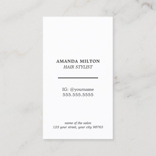 Eenvoudige zwarte witte haarstaarster van Elegant Visitekaartje (Achterkant)