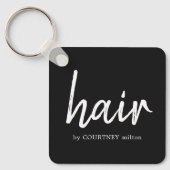Eenvoudige zwarte witte haarstijllijst sleutelhanger (Voorkant)