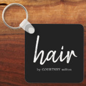 Eenvoudige zwarte witte haarstijllijst sleutelhanger (Voorkant)