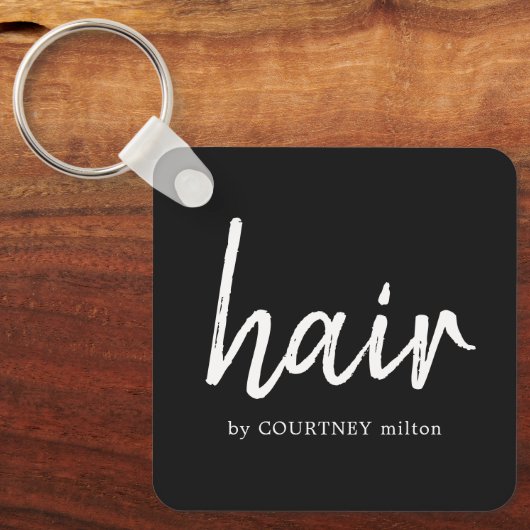 Eenvoudige zwarte witte haarstijllijst sleutelhanger (Voorkant)