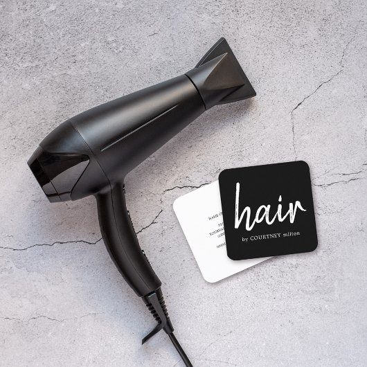 Eenvoudige zwarte witte haarstijllijst vierkante visitekaartje