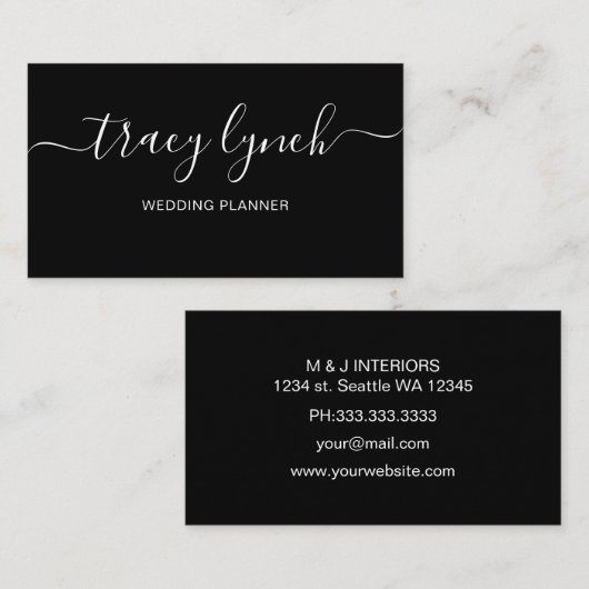 Eenvoudige zwarte witte handgeschreven scriptkalli visitekaartje (Voorkant / Achterkant)