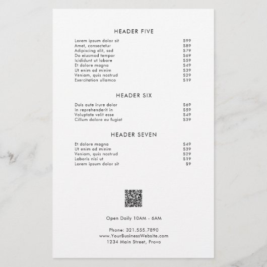 Eenvoudige zwarte witte, hedendaagse, moderne prij flyer (Achterkant)