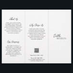 Eenvoudige zwarte witte hedendaagse QR-code Modern Flyer<br><div class="desc">Moderne en professionele zwarte en witte drievoudige brochure met een eenvoudig en minimaal ontwerp met jouw naam in een elegant script en een hedendaagse sans serif font. De sjabloon omvat verscheidene verdeelde secties voor uw diensten in een minimalistische lay-out. De achterkant heeft uw contactinfo en facultatieve QR code. Als u...</div>