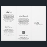Eenvoudige zwarte witte hedendaagse QR-code Modern Flyer<br><div class="desc">Moderne en professionele zwarte en witte drievoudige brochure met een eenvoudig en minimaal ontwerp met jouw naam in een elegant script en een hedendaagse sans serif font. De sjabloon omvat verscheidene verdeelde secties voor uw diensten in een minimalistische lay-out. De achterkant heeft uw contactinfo en facultatieve QR code. Als u...</div>