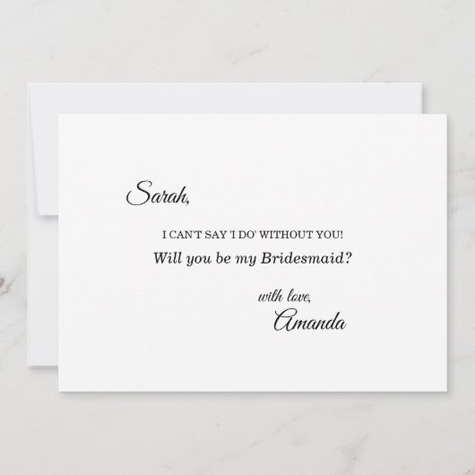 Eenvoudige zwarte witte kalligrafie Bridesmaid-voo Kaart (Achterkant)