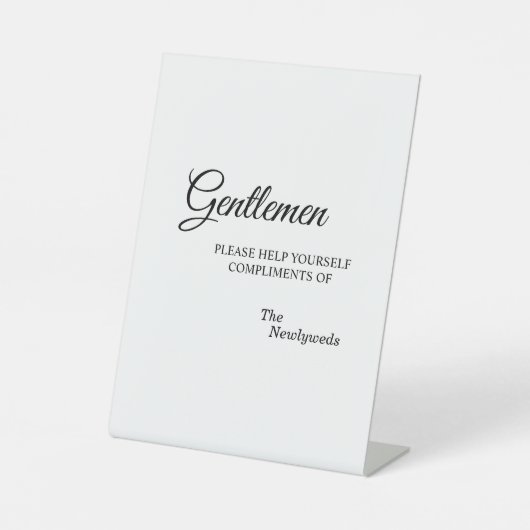 Eenvoudige zwarte witte kalligrafie Gentlemen Bath Reclamebord Met Voetstuk (Voorkant)