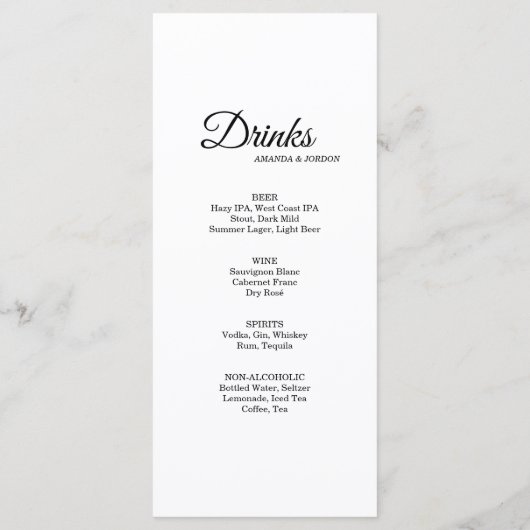Eenvoudige zwarte witte kalligrafie menu Drink (Achterkant)