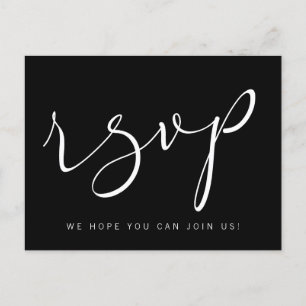Eenvoudige Zwarte Witte Kalligrafie RSVP Postkaart Uitnodiging Briefkaart