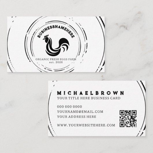 Eenvoudige zwarte witte kip QR-code Visitekaartje (Voorkant / Achterkant)
