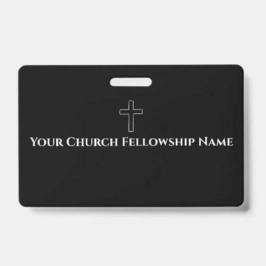 Eenvoudige Zwarte Witte Kruis Omlijning Kerk  Badge (Voorzijde)