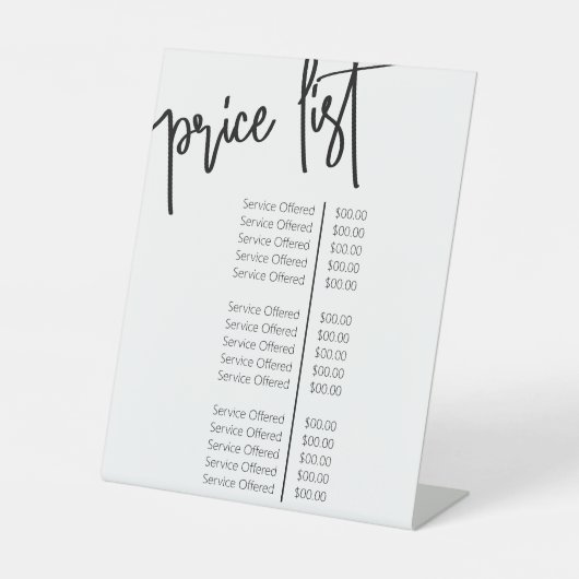 Eenvoudige zwarte witte makreel Artist Salon Price Reclamebord Met Voetstuk (Voorkant)