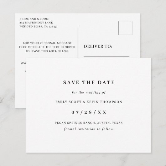 Eenvoudige zwarte witte minimalist Sla de datum op Aankondigingskaart (Voorkant / Achterkant)