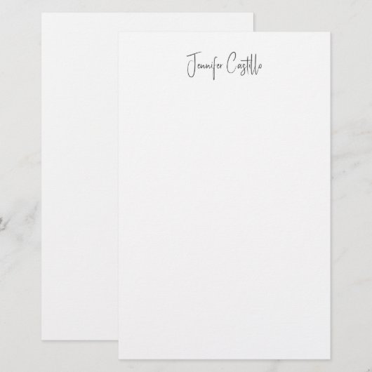 Eenvoudige Zwarte Witte Minimalistische Calligrafi Briefpapier (Voorkant / Achterkant)