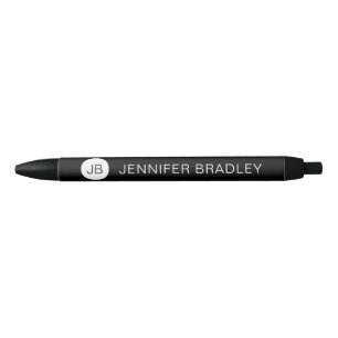 Eenvoudige Zwarte Witte Monogram Aangepaste Naam Inkt Pen