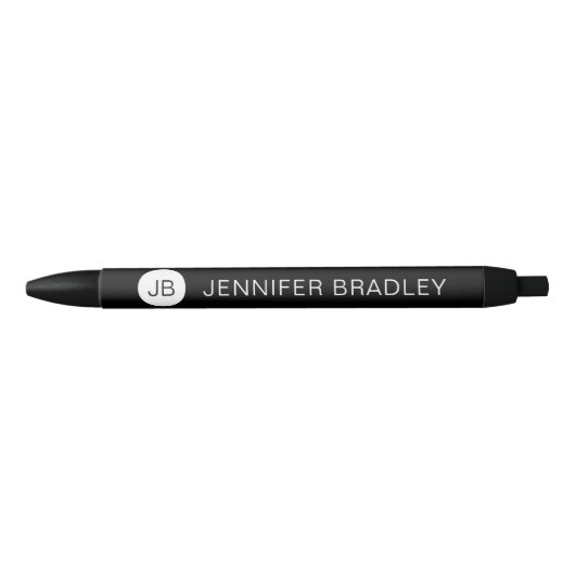 Eenvoudige Zwarte Witte Monogram Aangepaste Naam Inkt Pen (Voorkant)
