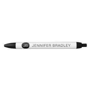 Eenvoudige Zwarte Witte Monogram Aangepaste Naam Inkt Pen