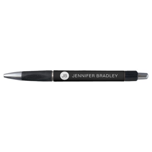 Eenvoudige Zwarte Witte Monogram Aangepaste Naam Pen (Voorkant)