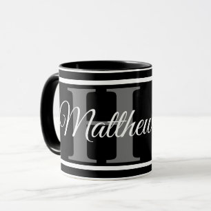 Eenvoudige zwarte witte monogram zwart-wit, klasje mok