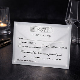 Eenvoudige Zwarte Witte Nep Acryl Luxe Trouw RSVP Kaartje