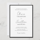 Eenvoudige Zwarte Witte Rand Script QR Code Trouwe Kaart (Voorkant)