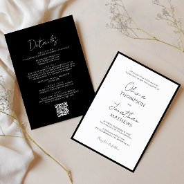 Eenvoudige Zwarte Witte Rand Script QR Code Trouwe Kaart