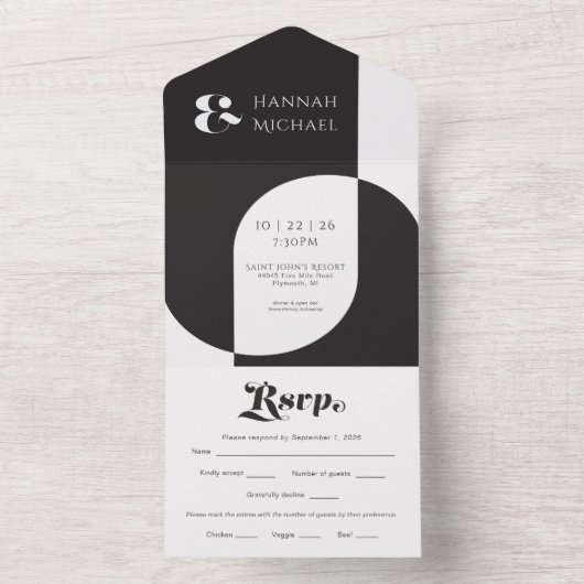 Eenvoudige Zwarte Witte Retro All In One Uitnodiging (Binnen)