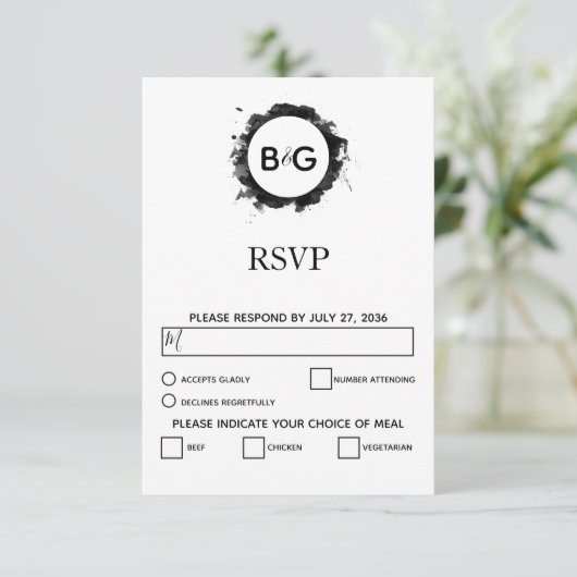 Eenvoudige zwarte witte RSVP-Kaarten RSVP Kaartje (Staand voorkant)