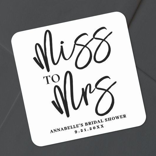 Eenvoudige Zwarte Witte Script Bruidsdouche Vierkante Sticker