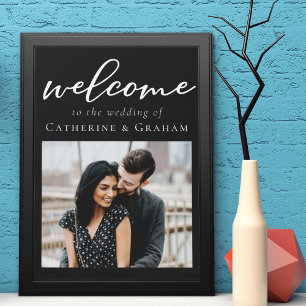 Eenvoudige Zwarte Witte Script Foto Welkom Bruilof Poster