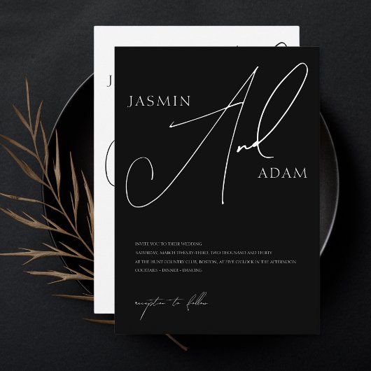 Eenvoudige Zwarte Witte Script Typografie Trouwfee Kaart