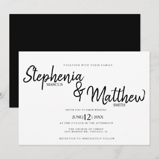 Eenvoudige Zwarte Witte Script Typografie Vet Brui Kaart (Voorkant / Achterkant)