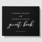 Eenvoudige zwarte witte typografie Chic Modern Wed Gastenboek (Voorkant)