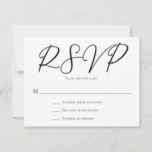 Eenvoudige zwarte witte Typografie Formele bruilof RSVP Kaartje (Voorkant)