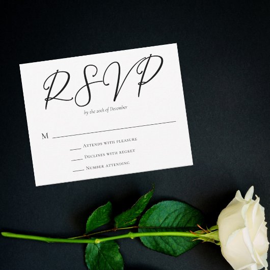 Eenvoudige zwarte witte Typografie Formele bruilof RSVP Kaartje
