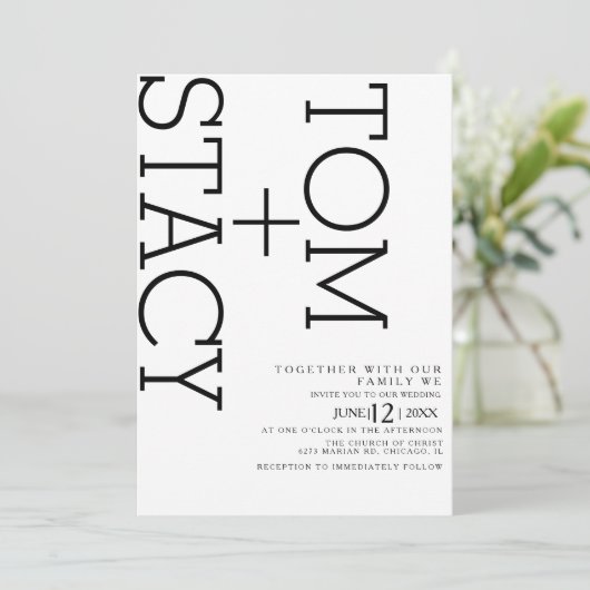 Eenvoudige zwarte witte Typografie Ultra Bold Wedd Kaart (Staand voorkant)