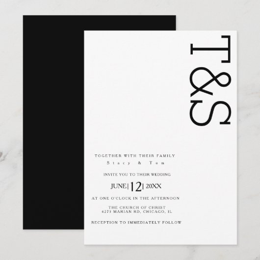 Eenvoudige Zwarte Witte Typografie Vet Bruiloft Kaart (Voorkant / Achterkant)