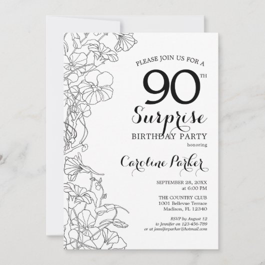 Eenvoudige zwarte witte verrassingen 90e verjaarda kaart (Voorkant)